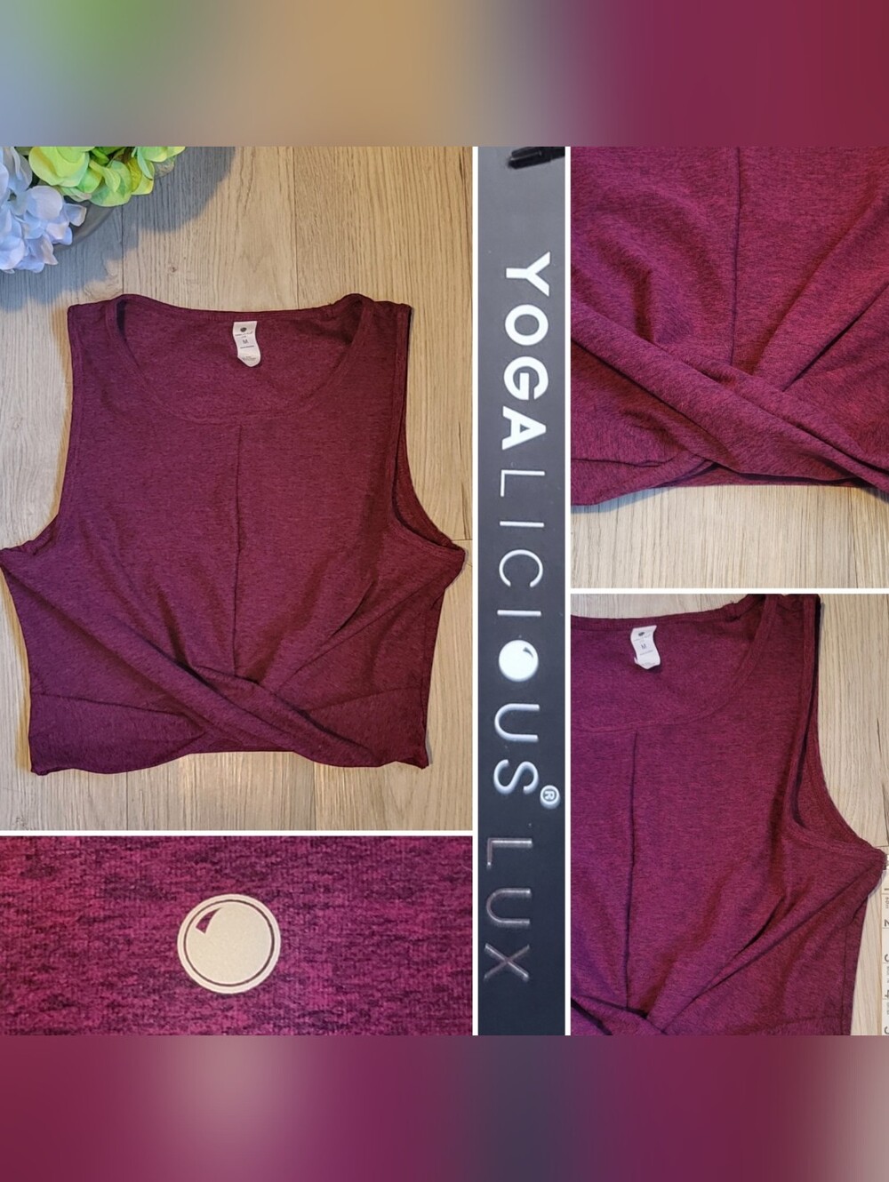 Yogalicious Lux NWT Heather Cherry Sleeveless Twist-front Cropped Top, Medium
